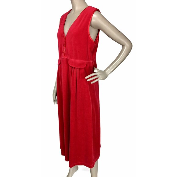 Vintage 1980's FADS Sleeveless Red Velvet Jumper Midi Dress Modest Size Small - Picture 4 of 8